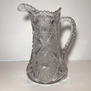 American Brilliant Period Antique Glass Hobstar Diamond Pattern Water Pitcher